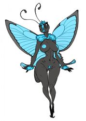 abdomen antennae anthro arthropod big_breasts breasts butterfly claws female fur insects nude plain_background pubes pussy robotjoe solo white_background wide_hips wings