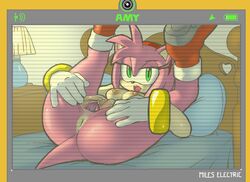 amy_rose anthro anus areolae ass bed breasts erect_nipples female footwear fur furry furry_only green_eyes hair handwear hedgehog hotred large_breasts legs_up looking_at_viewer lying mostly_nude naked nipples nude on_back pillow pink_hair presenting presenting_anus presenting_pussy pussy sega solo sonic_(series) tail