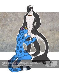 1boy 2013 abs akamai ambiguous_gender anthro ball_fondling biceps blue_eyes blue_fur cetacean erection feline fellatio fin fur furry gay hair hindpaw humanoid humanoid_penis interspecies jaguar kneeling licking male mammal marine multicolored_hair muscles muscular muscular_male navel nipples no_humans nude oral orange_eyes orca original_character pawpads paws pecs penis rainbow rainbow_hair smile spots standing temrin testicles text thick_thighs tongue tongue_out uncut whale