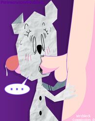 ... 1boy 1girls anthro blush cartoon_network cum cumdrip fellatio female hand_on_leg mrcbleck oral_sex purple_background speech_bubble sweat teri_(tawog) the_amazing_world_of_gumball wide_eyed