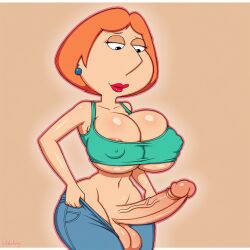 1futa 20th_century_fox 20th_century_studios ai_generated balls family_guy futa4ever futanari huge_breasts huge_cock lois_griffin