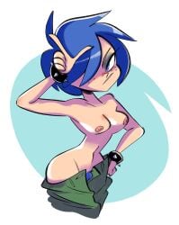 blue_eyes blue_hair bracelet bush cartoon_network ed_edd_n_eddy freckles goth kanker_sisters looking_at_viewer loser_gesture marie_kanker no_bra no_panties pale_skin pubic_hair pulling_down_pants short_hair skull topless