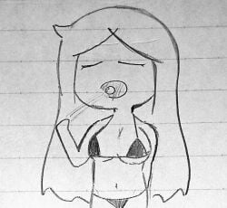 1girls bikini closed_eyes eating female_only long_hair my_ghost_friend open_mouth solo_focus susie_(dsand) traditional_media_(artwork)