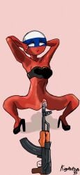 ak_47 bra countryhumans countryhumans_girl high_heels kingkokoko35 masturbation nude_female russia_(countryhumans) vaginal_penetration