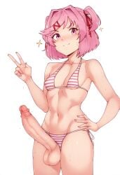 1futa ai_generated big_penis bikini doki_doki_literature_club erect_penis erection futa_only futanari karchew looking_at_viewer natsuki_(doki_doki_literature_club) peace_sign small_breasts solo solo_futa