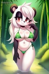 ai_generated bamboo_forest bra green_bikini mobian_(species) mobians.ai original_character panda red_eyes sonic_(series) white_hair