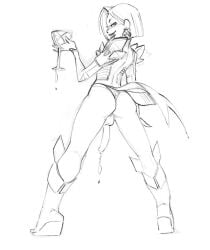 emma_frost emma_frost_(marvel_rivals) futanari henshintiger intersex leotard marvel marvel_comics marvel_rivals precum short_hair sketch smile wedge_heels wine