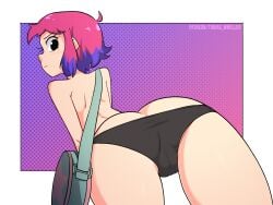 1girls ahoge alternate_version_available ass ass_focus back_view black_eyes blush female female_only handbag light-skinned_female light_skin looking_back multicolored_hair panties pink_hair purple_hair purse pussy pussy_visible_through_clothes pussy_visible_through_panties ramona_flowers scott_pilgrim short_hair solo solo_female star tagme tobias_wheller topless two_tone_hair underwear