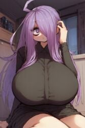 1girls ai_generated big_breasts gigantic_breasts huge_breasts mei_(2b213) purple_eyes purple_hair very_long_hair voluptuous