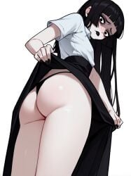 ai_generated angry backshots black_hair black_skirt black_thong fear_and_hunger fear_and_hunger:_termina long_hair long_skirt pale-skinned_female pale_skin samarie_(fear_and_hunger) white_shirt zorg98