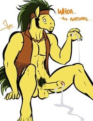 2013 after_masturbation anthro balls bgn biceps cum cum_on_hand equine facial_hair flax_seed_(mlp) hair hasbro horse idw_comics idw_publishing male male_only masturbation my_little_pony necklace nipples nude penis pubes solo uncut white_background