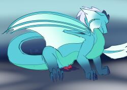 blue_body blue_scales frosti_(frostidragon) frostidragon hi_res kobold looking_pleasured overwhelmed purple_body purple_skin red_body red_scales scales simple_background size_difference