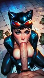 ai_generated blowjob catwoman dc_comics deep_penetration latex_suit money pov whore