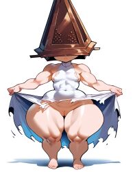 ai_generated big_ass big_butt brax_(artist) chubby dress female female_only female_pyramid_head helmet muscular muscular_female muscular_thighs pyramid_head ripped_clothing rule_63 shortstack showing_pussy silent_hill silent_hill_2 small_breasts smaller_female wide_hips