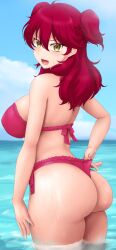 bikini cute_fang earrings female_focus female_only female_villain freckles freckles_on_face ginger gundam_00 in_water large_ass large_breasts long_hair looking_at_viewer nena_trinity pale-skinned_female pale_skin red_hair thin_eyebrows villainess yellow_eyes