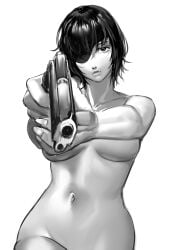 1girls big_ass big_breasts breasts chainsaw_man cute eyepatch female female_only gun hanny_(uirusu_chan) himeno_(chainsaw_man) mugging navel nude pointing_gun pointing_gun_at_viewer pov robbery thick_thighs threatening uirusu_chan weapon