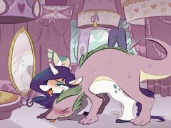 2013 blue_eyes blush cum cutie_mark dragon duo equine female feral friendship_is_magic hair horn horse inside interspecies kriscastle male mirror my_little_pony no_humans orgasm penetration pony purple_hair purple_scales pussy pussy_juice rarity_(mlp) reflection saliva scalie sex spike_(mlp) straight unicorn white_fur
