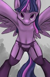 2013 alicorn cameltoe equine female feral friendship_is_magic hair hobbes_maxwell horn horse looking_at_viewer my_little_pony navel panties pony purple_eyes purple_fur purple_hair pussy solo stockings twilight_sparkle_(mlp) underwear wings