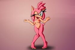 2013 amy_rose breasts dancing female green_eyes hedgehog ken17 navel nipples nude one_eye_closed open_mouth pink_fur pussy sega solo sonic_(series) wink