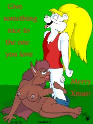 2003 anthro blonde_hair blue_eyes bottomwear bottomwear_down breasts brown_body brown_fur clothed clothing deep_throat domestic_cat duo english_text felid feline felis female fur hair kthanid_(artist) long_hair male male/female mammal martin_mink mink mustelid musteline nipples nude_female oral oral_penetration pants pants_down partially_clothed penetration pink_nose red_hair serenakty shirt tail tank_top text tongue tongue_out topwear true_musteline white_body white_fur yellow_tail