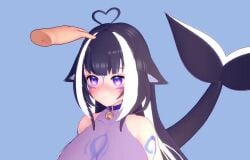 1girls 3d ahoge bell_collar big_breasts blue_hair blush body_markings breasts collar dark_hair deluxe_rosie disembodied_hand female female_only fully_clothed head_pat heart_ahoge indie_virtual_youtuber jiggle large_breasts multicolored_hair no_sound orca_girl orca_tail petting purple_eyes shylily swimsuit tagme video virtual_youtuber white_hair wholesome