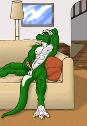 akuro dragon erection lounging male male_only masturbation muscles nipples nude penis showing_off sofa solo