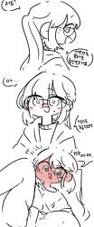 /// 1girls blush comic dalgik dalgik-chan female female_only fully_clothed glasses half-dressed instant_loss_2koma korean_text legs_up line_art looking_at_viewer looking_back motion_lines open_mouth original ponytail talking_to_viewer