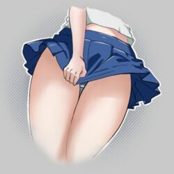 5_fingers blue_skirt panties panty_peek projektxi01 pulling_skirt skirt thigh_gap thighs