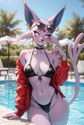 biting_lip biting_own_lip choker collar earrings eeveelution espeon female female_focus female_only furry furry_female furry_tail hoddie hoop_earrings horny open_clothes open_clothing pokémon_(species) pokemon pokemon pokemon_(species) pool poolside pose posing posing_for_picture posing_for_the_viewer smile smiling smiling_at_viewer sunglasses sunglasses_on_head thalaria!! wet_body