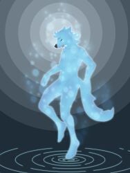 absurd_res animal_genitalia anthro balls barefoot blue_body blue_fur bubble canid canine canis closed_eyes elgesugha feet fur genitals glowing hi_res luis_rios male mammal nude open_mouth ripples sheath solo sparklefur tail wolf