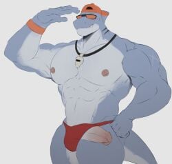 epic_games fish fortnite genitals hi_res humanoid_genitalia humanoid_penis male marine muscular muscular_male nipples penis ryandidindoome safety_first_steve_(fortnite) shark solo