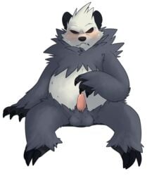 3_fingers 3_toes alpha_channel balls barefoot bear black_fur black_nose blush cent chubby claws closed_eyes erection feral frown fur grey_fur male male_only nintendo nude panda pangoro penis pink_penis plain_background pokemon pokemon_xy raised_arm shadow sharp_teeth shiny sitting solo sweat teeth toe_claws transparent_background video_games white_fur