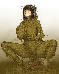 ahe_gao coprophilia covered_in_mud feces hinoa hinoa_(monster_hunter) messy monster_hunter monster_hunter_rise mud no_penetration scat scat_smear scat_smearing shitting shitting_on_floor
