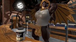 3d_(artwork) arokh arokh_(arokh1) balls balls_out ballsack biceps cum dragon dragon_wings male muscles penis penis_out smile smiling_at_viewer