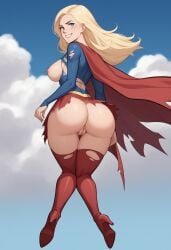 ai_generated artcalypse dat_ass dc dc_comics exposed_breasts exposed_pussy flying kara_danvers kara_zor-el legion_of_superheroes pantyless supergirl superman_(series) tomorrowverse torn_clothing