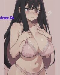 ai_generated angry black_hair blush breasts busty crying ecchi forced girl lace pink_clothing
