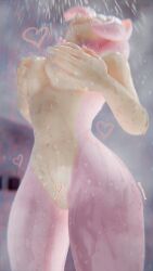 amy_rose amy_rose_(warfaremchine) female female_only furry furry_only holding_breast paprikablend shower showering solo_female sonic_(series) sonic_the_hedgehog_(series) tummy