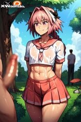 3d ai_generated astolfo_(fate) astolfo_(saber)_(fate) back_view balls big_ass big_butt bottom_heavy bowtie bubble_butt fate/apocrypha fate/grand_order fate_(series) femboy femboydom flat_chest flat_chested gay gay_male gay_sex girly light-skinned_male light_skin little_penis looking_at_viewer male male_only nipples otoko_no_ko penis pink_eyes pink_hair shower showering skirt skirt_lift smile smiling smiling_at_viewer thick_thighs tongue wide_hips xwaifuai