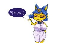 animal_crossing ankha ankha_(animal_crossing) big_breasts big_hips big_thighs blue_hair catgirl closed_eyes dress feline female furry gothina gothina_nsfw huge_breasts huge_hips huge_thighs hyper_breasts necklace nipples_visible_through_clothing shortstack thick_hips thick_thighs yellow_fur