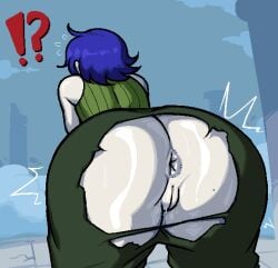 1girls anus ass_focus big_ass blue_hair cave_story fat_ass misery_(cave_story) mole mole_on_ass pale-skinned_female pussy ripped_pants royalmilk20 sweaty tagme thick_thighs