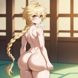 1boy aether_(genshin_impact) ai_generated ass ass_focus big_ass big_butt big_thighs blonde_hair blonde_hair_male femboy gay genshin_impact male male_focus male_only naked standing thick_ass thick_butt thick_legs thick_thighs without_clothes yaoi yellow_eyes