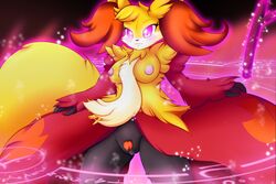 anthro breasts c0sm0 delphox female furry hair magic mahoxy nintendo pink_eyes pink_nipples pokemon pokemon_xy pubic_hair pussy solo tagme uncensored