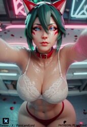 ai_generated big_ass big_breasts bra cameltoe cat_ears fox_ears kiriko_(overwatch) kitsune overwatch overwatch_2 pornlandlord shorts thick thick_thighs wet