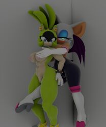 2girls 3d 3d_model female_only mobian mobian_(species) mobian_bat nottanj oldkiska1998 rouge_the_bat rouge_the_bat_(nottanj) sega sonic_(series) sonic_adventure_2 sonic_the_hedgehog_(series) surge_the_tenrec voluptuous_female yuri