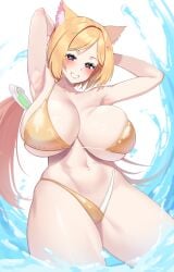 aki_rosenthal animal_ears armpits big_breasts bikini hololive tastyguharry thick_thighs virtual_youtuber