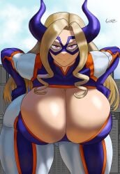 bent_over cleavage curvy_figure giantess huge_ass huge_breasts mount_lady my_hero_academia thunder_thighs wide_hips yuu_takeyama