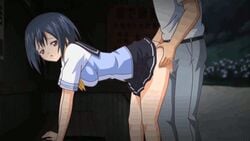 animated animated bent_over blue_hair bus_stop doggy_style looking_back sex short_hair skirt_lift tsukuyama_nagisa uhou_renka vaginal_penetration