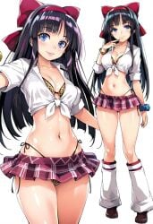 1girls alternate_costume big_breasts black_hair blue_eyes busty cleavage female female_only front-tie_top hair_ribbon king_of_fighters legs long_hair midriff nakoruru navel samurai_shodown school_uniform schoolgirl skirt smile thighs thong voluptuous whale_tail