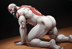 ai_generated all_fours ass_focus bald_male bald_man bara beard biceps big_ass big_penis dutch_angle facial_hair from_behind gay god_of_war hairy hairy_balls huge_cock juicy_bara kneeling kratos male_only mature mature_male muscular muscular_arms muscular_ass muscular_bottom muscular_legs muscular_male muscular_thighs navel navel_hair nude offering offering_asshole pecs penis pubic_hair showing_off showing_penis spread_legs