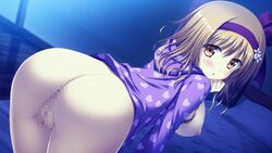 ass bed blonde_hair blush breasts censored game_cg koiken_otome nipples no_bra no_panties pussy_juice short_hair someya_yuzu tateha vagina